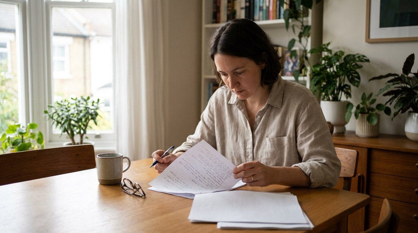 Человек изучает кредитный договор дома за столом — момент, когда решают, нужна ли страховка